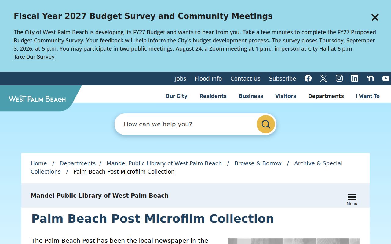 West Palm Beach city directory and newspaper microfilm collection
