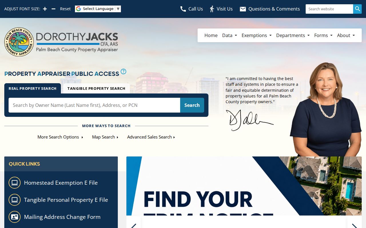 Palm Beach County PAPA owner, address, and parcel search interface