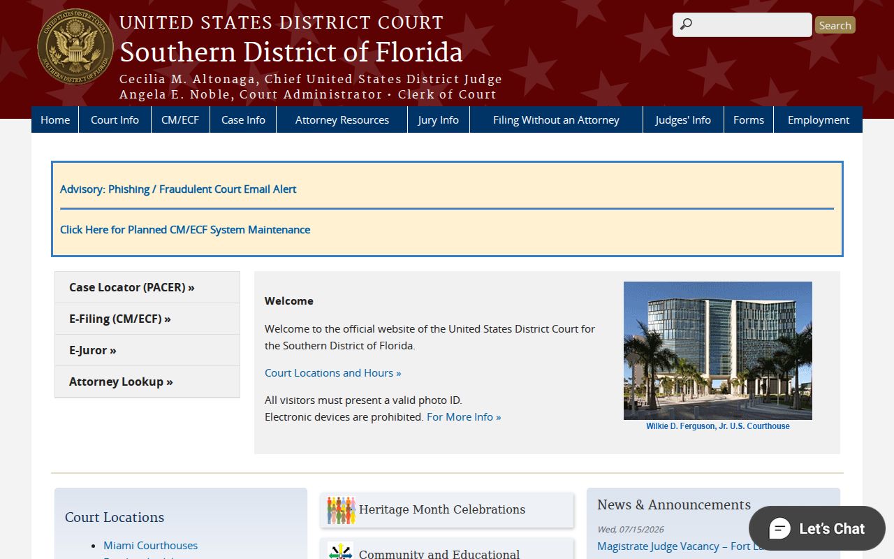Southern District of Florida official court website
