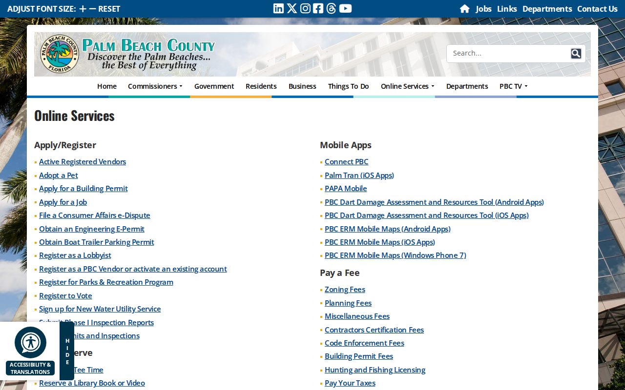 West Palm Beach street directory county online services gateway