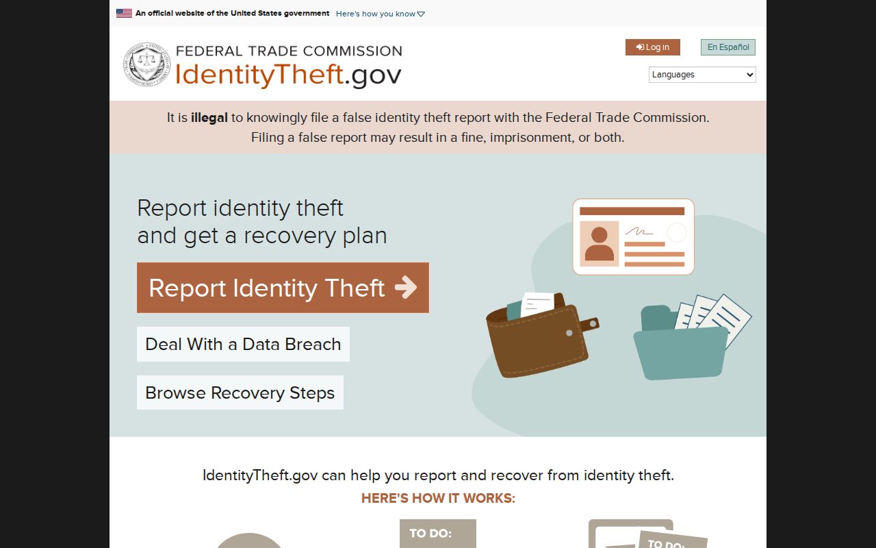 Federal identity theft recovery portal